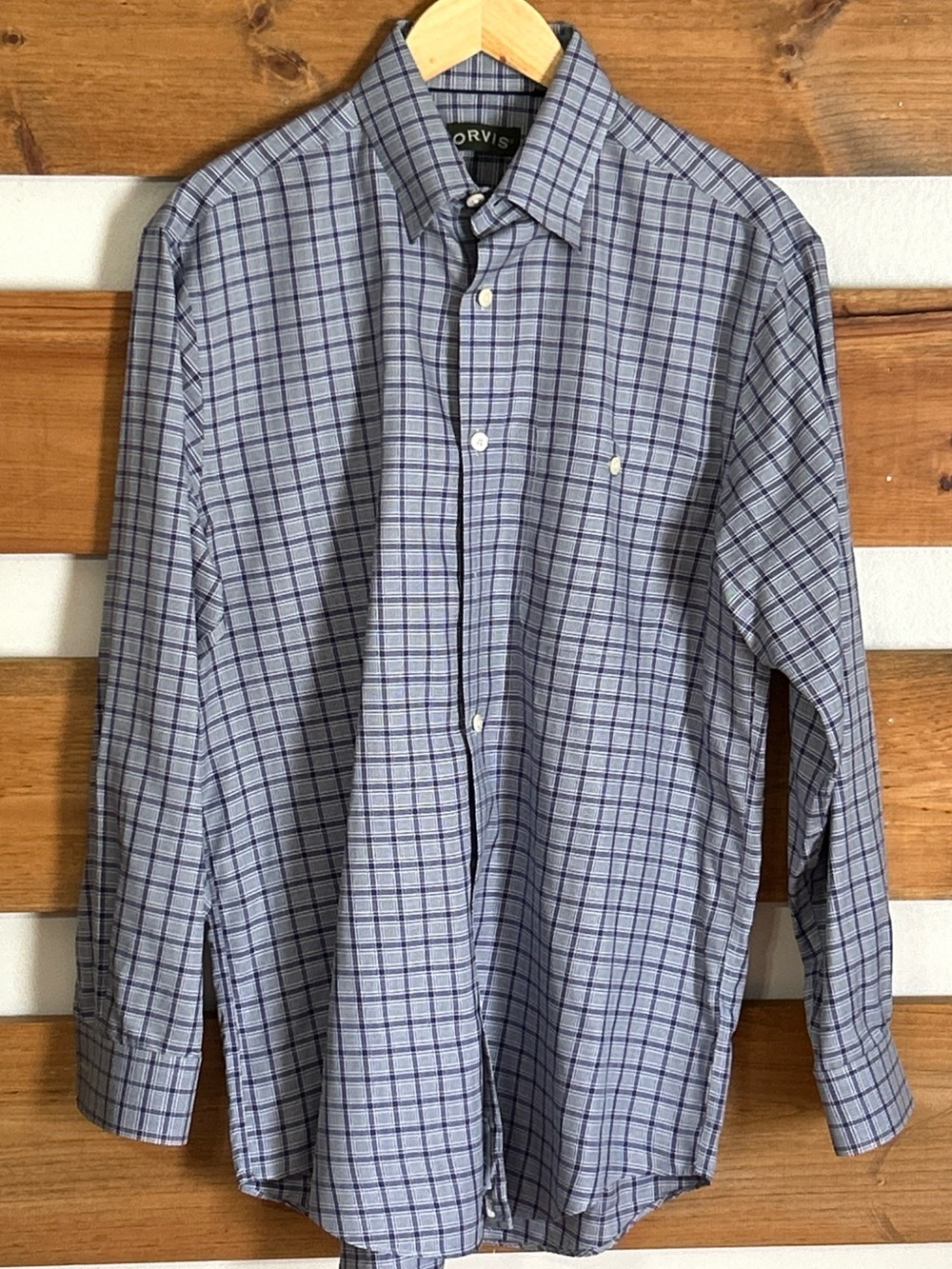 Orvis Wrinkle Free Purple/Gray Button Down Plaid 100% Cotton Casual Men's Size M